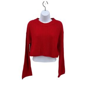 Wild Fable Red Knit Crop Sweater SZ XS WMNS Long Sleeve Drop Shoulders Crew Neck